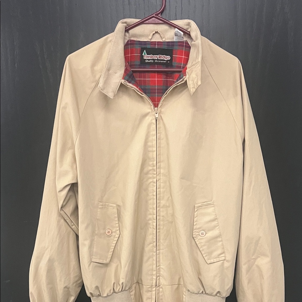Light Beige Jacket with Red Plaid Lining